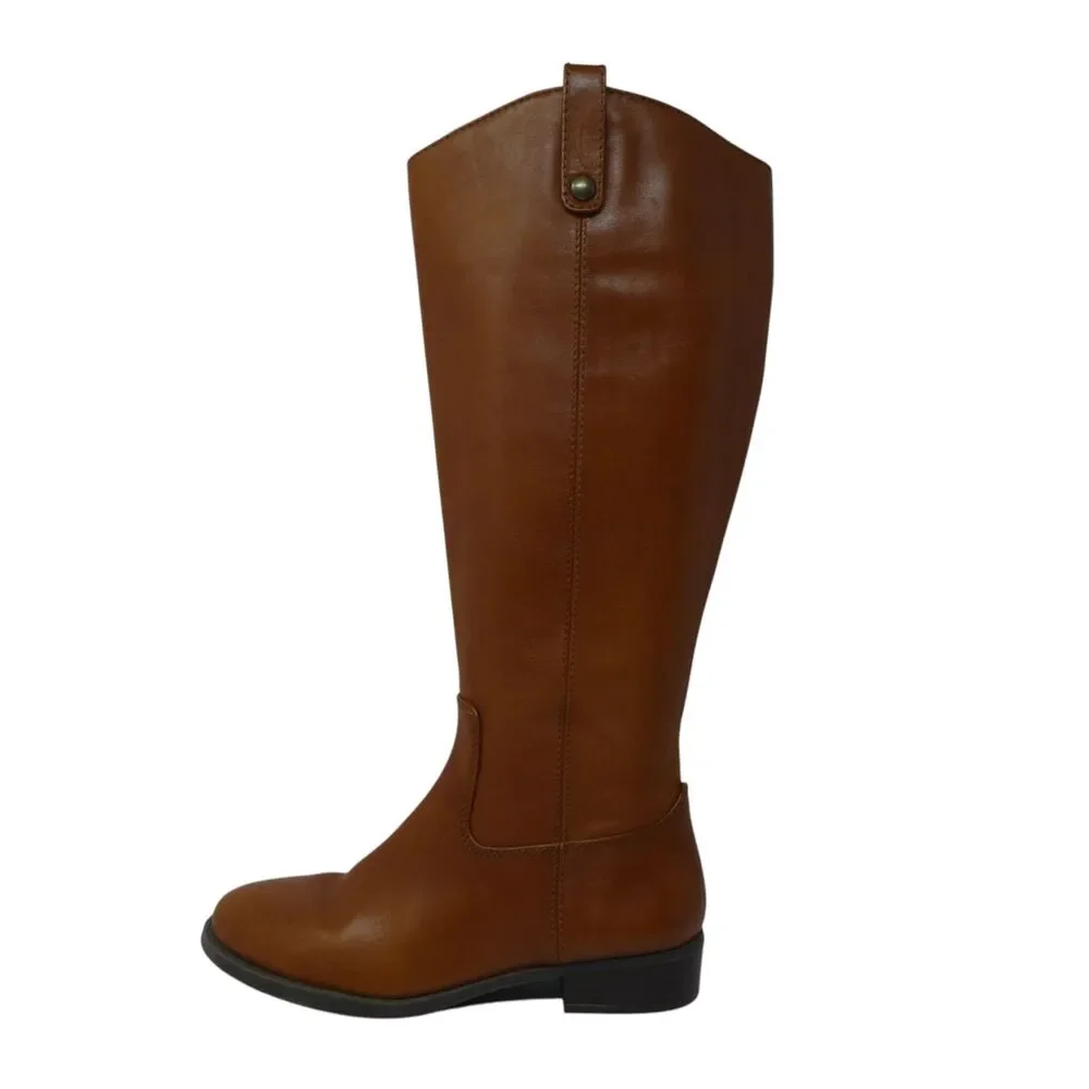 INC International Concepts Fawne Brown Leather Wide Calf Tall Riding Boots